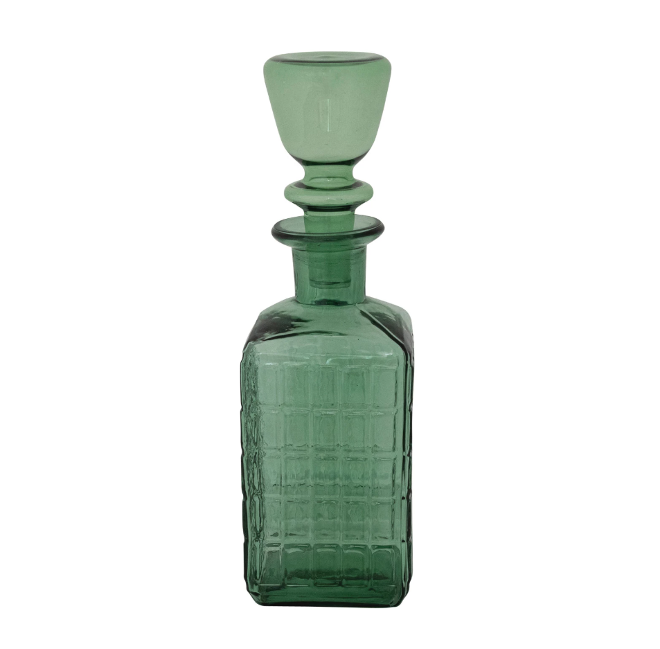 28 oz. Embossed Glass Grid Pattern Decanter, Dark Green - 13 Hub Lane   |  Decanters