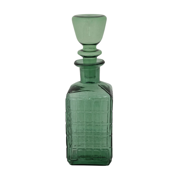 28 oz. Embossed Glass Grid Pattern Decanter, Dark Green - 13 Hub Lane   |  Decanters