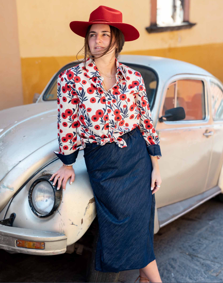 Margot Button-Up, Poppy w/ Chambray Cuff - 13 Hub Lane   |  Button-Ups