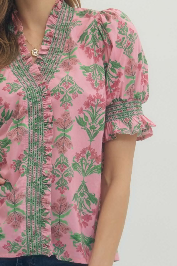 Floral Puff Sleeve Top, Pink - 13 Hub Lane   |  