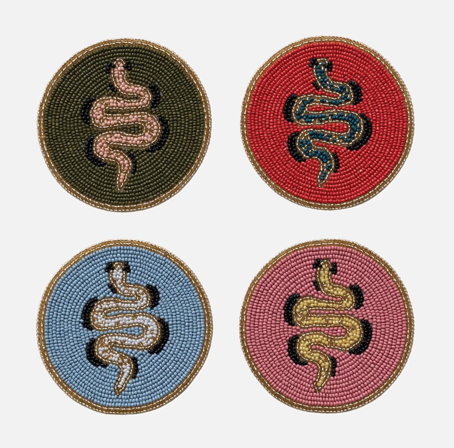 Glass Bead Snake Coasters, S/4