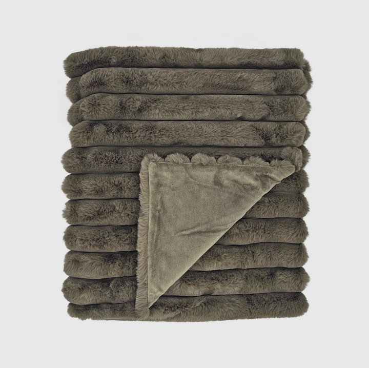 Puffy Faux Fur Throw, Olive