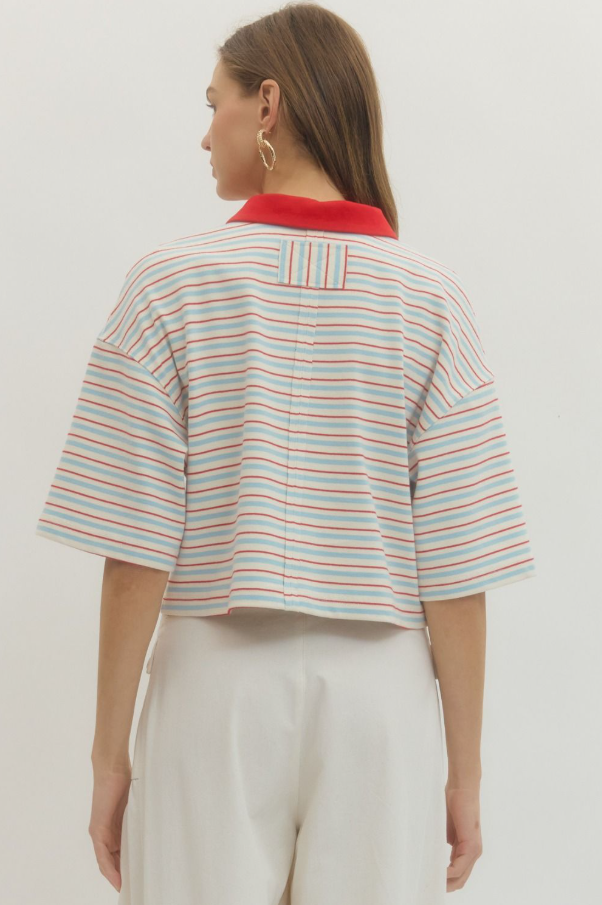 Striped Croppped Polo, Red - 13 Hub Lane   |  
