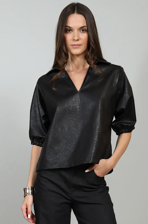 Nicole Vegan Leather Top, Black