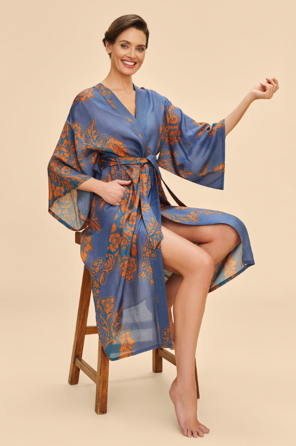 Denim Tapestry Kimono Gown