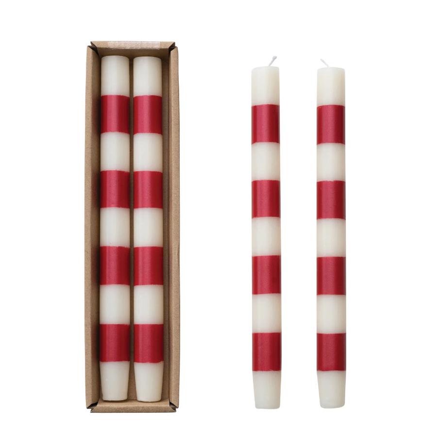 10"H Unscented Taper Candles w/ Stripes in Box