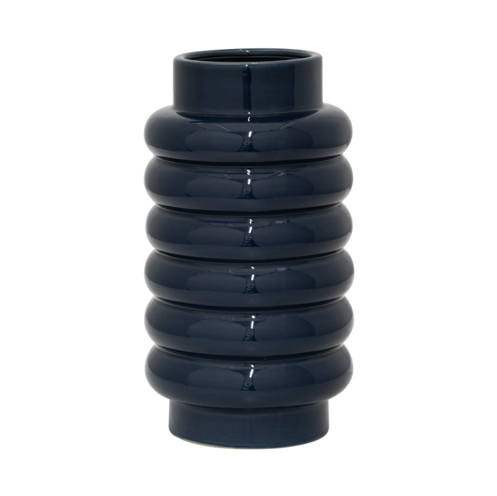 Navy Ceramic Ribbed Vase - 13 Hub Lane   |  