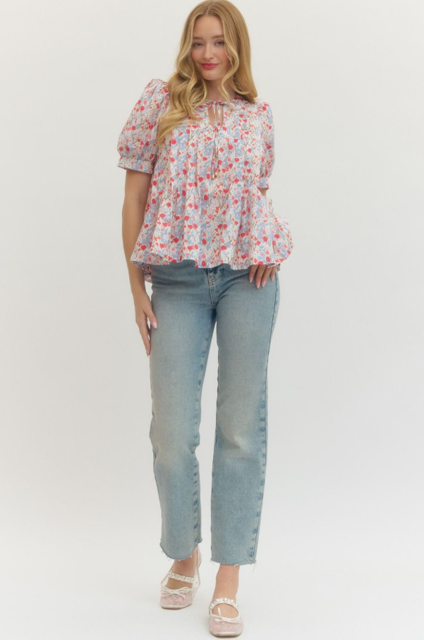 Floral Pin-Tuck Top, Blue - 13 Hub Lane   |  