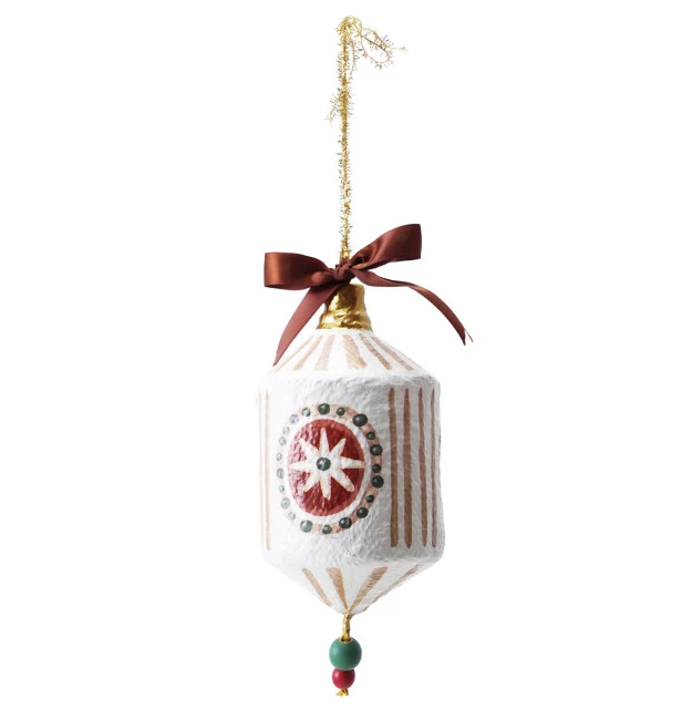 Hand-Painted Paper Mache Ornament w/ Bow - 13 Hub Lane   |  Paper Mache Ornaments