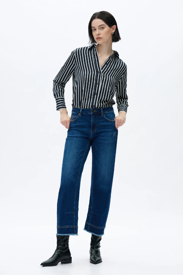 Mid Rise Barrel Jeans, Dark Blue