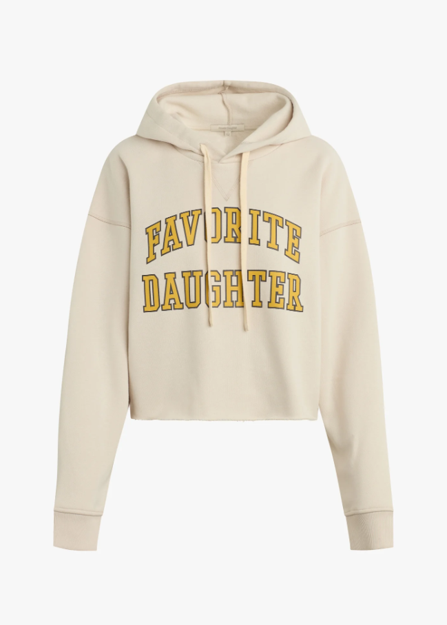 Favorite Daughter Cropped Collegiate Hoodie, Stone w/ Dijon