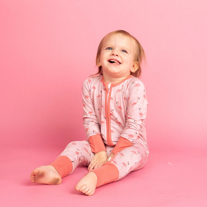 Fancy Flamingos Pink Bamboo Baby Pajamas Convertible