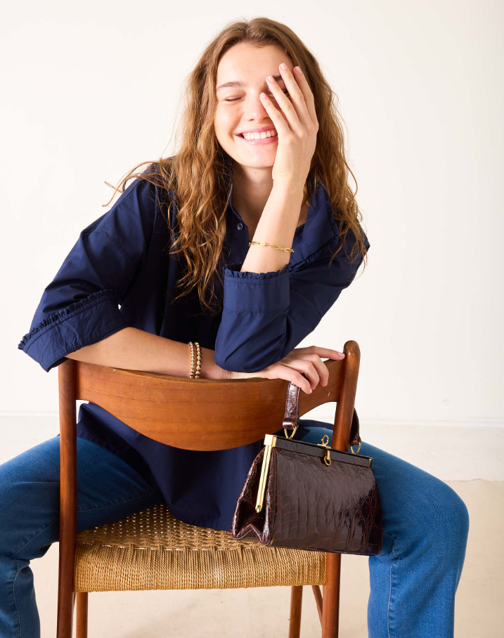 Emerson Ruffle Top, Navy
