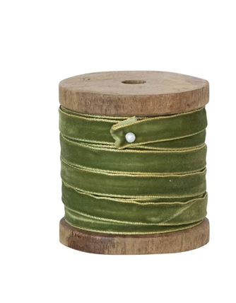 Metallic Edged Velvet Ribbon on Wooden Spool - 13 Hub Lane   |  