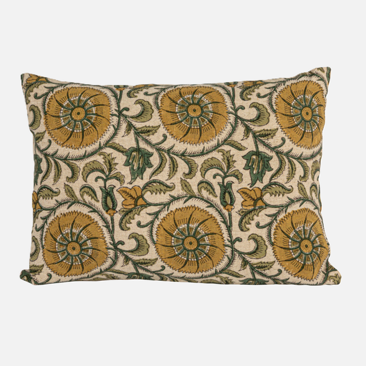 Verdant Charm Linen Lumbar Pillow