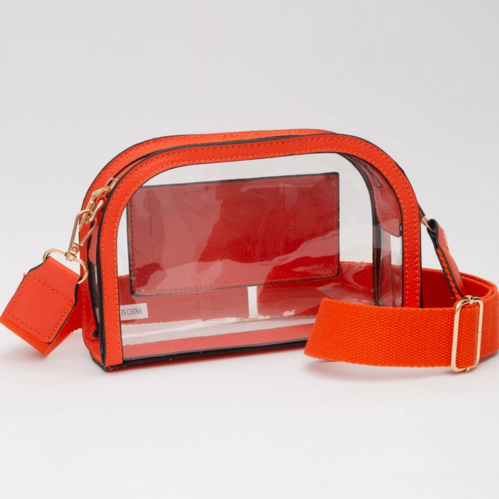Transparent Crossbody Camera Bag, Orange - 13 Hub Lane   |  Clear Crossbodies