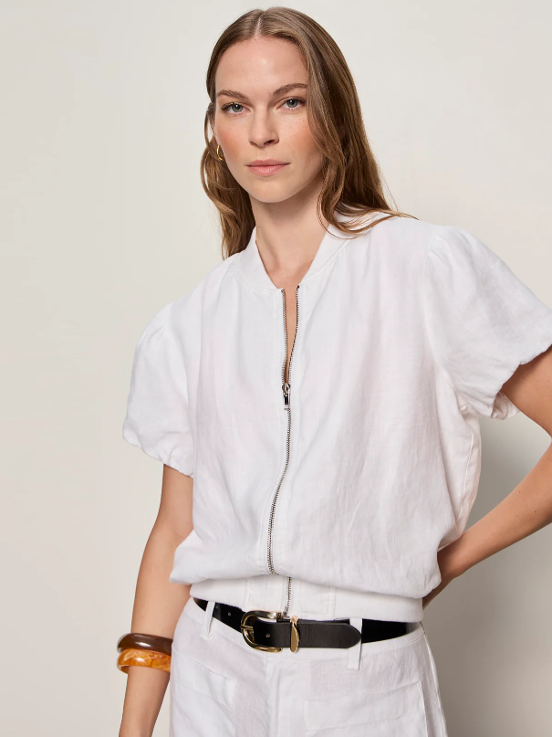 Everly Linen Bomber, White