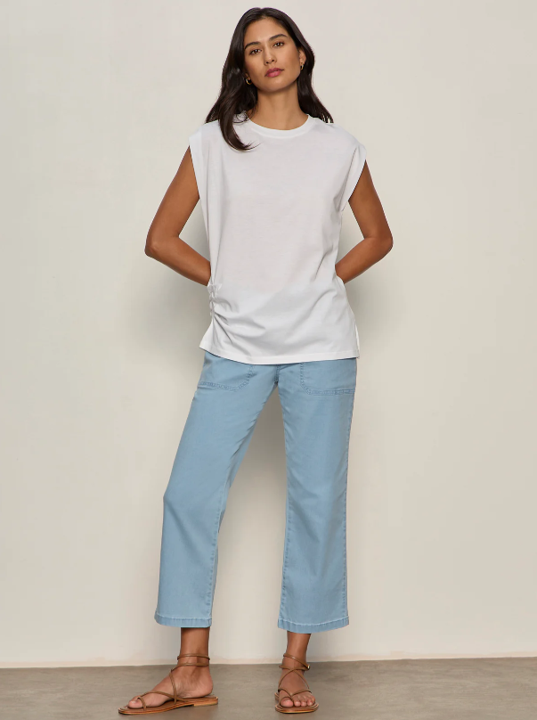 Pleated Muscle Tee, White - 13 Hub Lane   |  