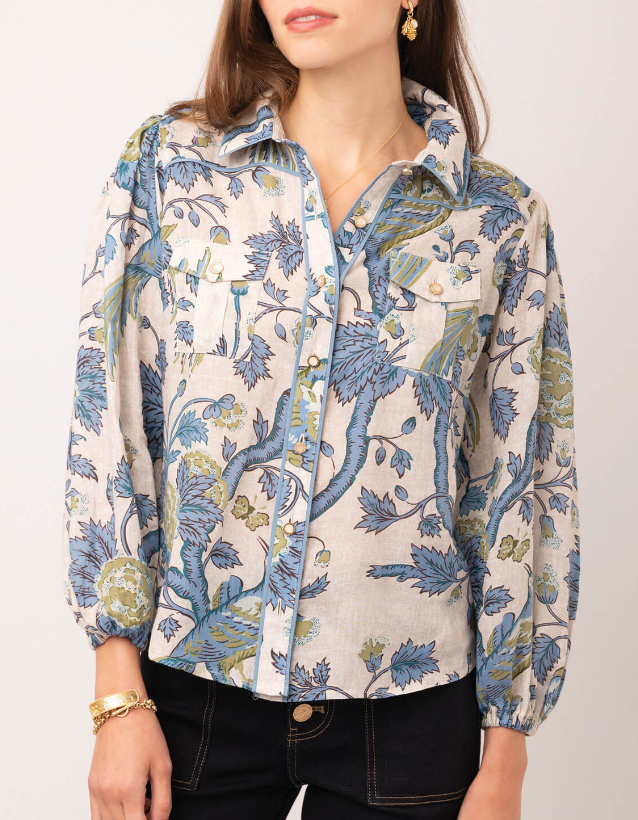 Claudette Blouse, Japonica Bird Green