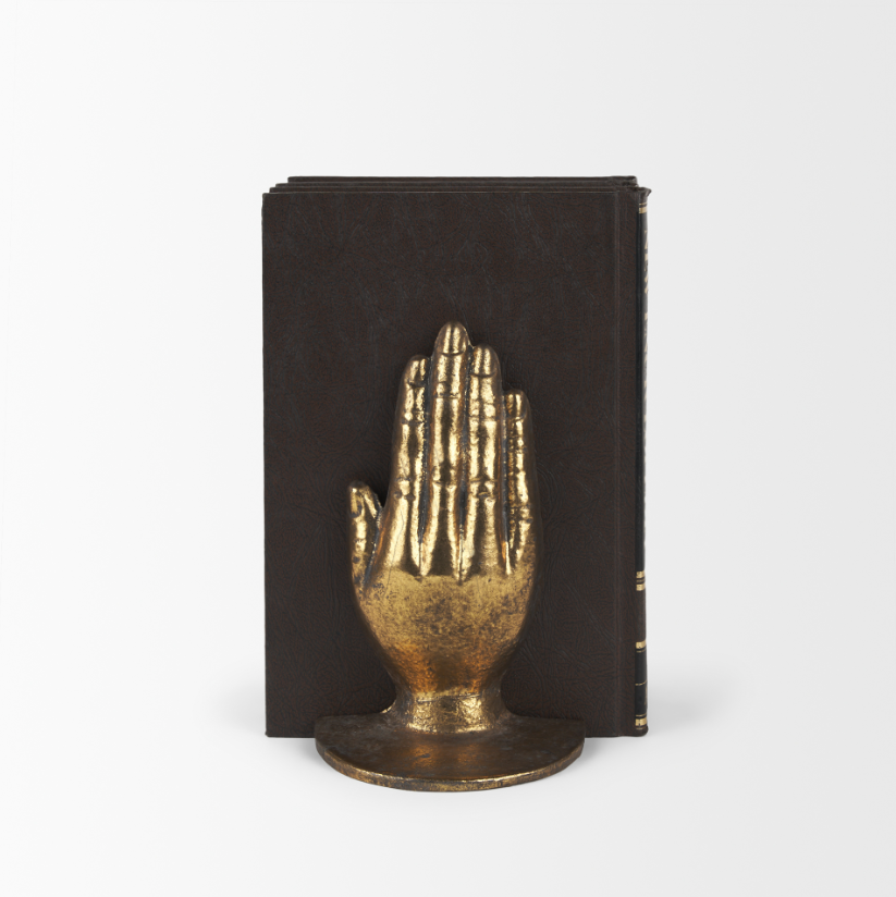 Praying Hands Cast Iron Bookends, Gold