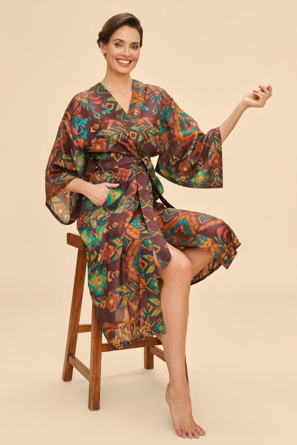 Chocolate Batik Kimono Gown