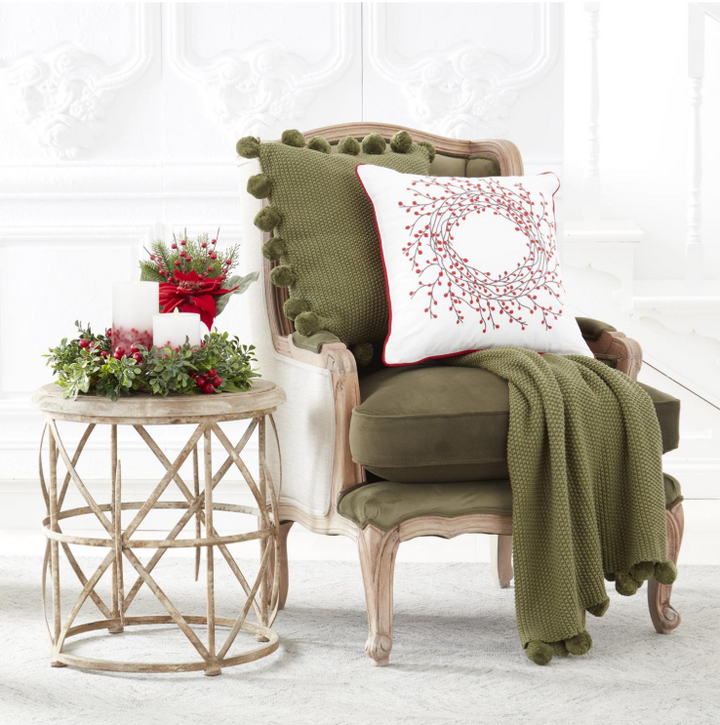 60" Moss Stitch Knit Throw Blanket w/ Pompom Trim