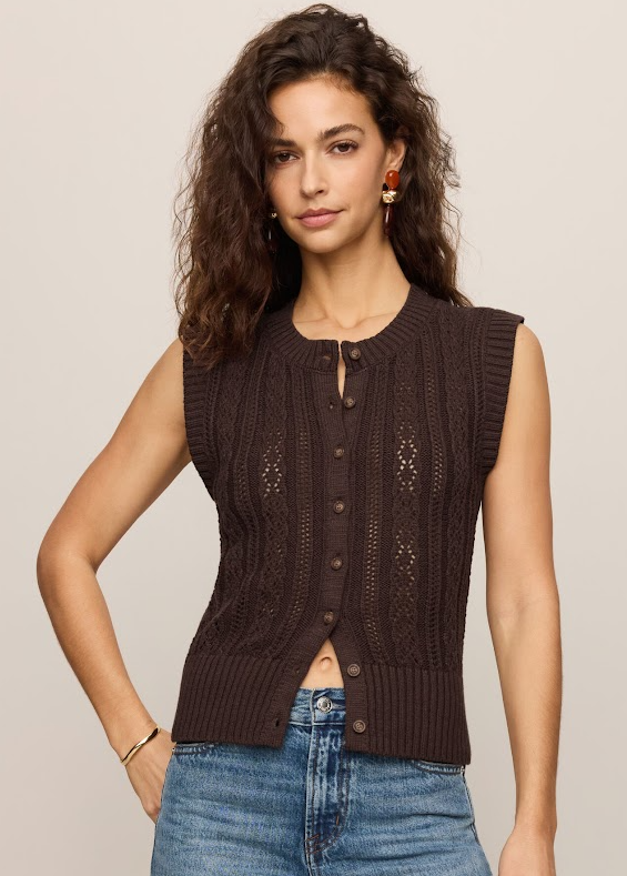 Cabot Crochet Vest, Dark Chocolate