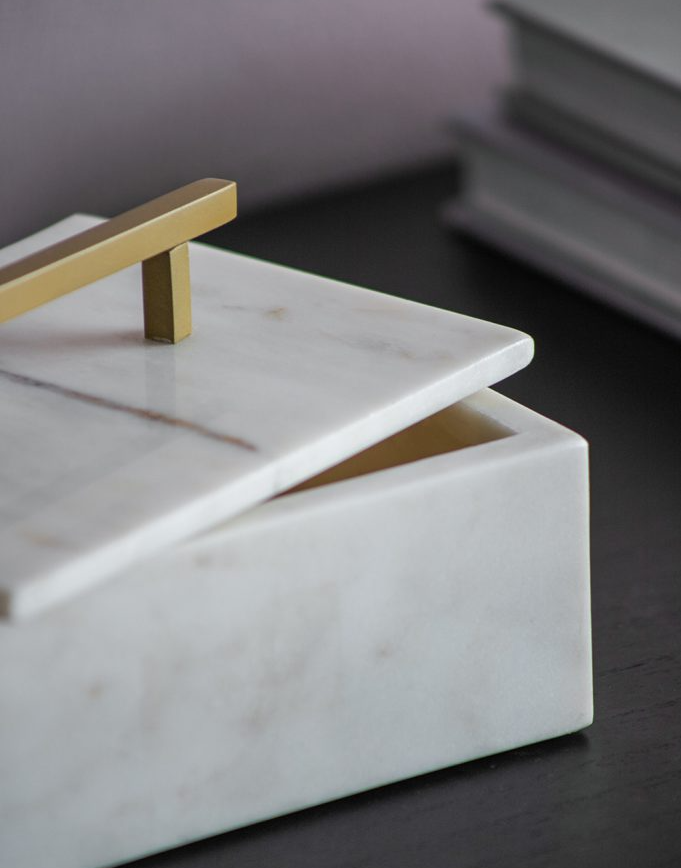 Marble Lidded Box w/ Brass Handle