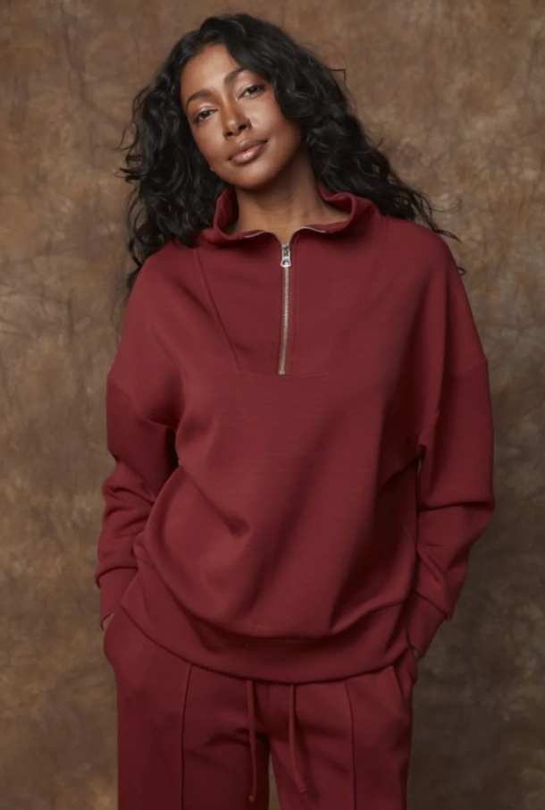 Seanni Soft Knit Half-Zip, Chili - 13 Hub Lane   |  Half-Zip Sweatshirts