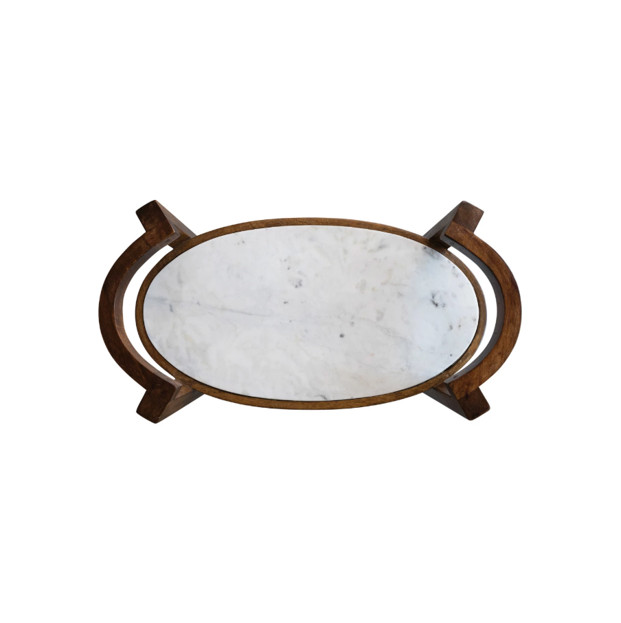 Mango Wood & Marble 2-Tier Bar Cart - 13 Hub Lane   |  Bar Carts