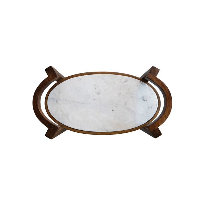 Mango Wood & Marble 2-Tier Bar Cart - 13 Hub Lane   |  Bar Carts