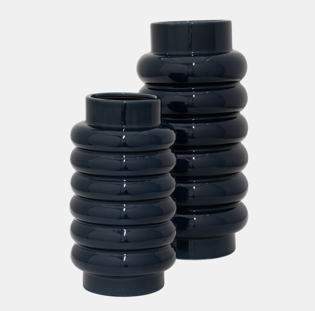 Navy Ceramic Ribbed Vase - 13 Hub Lane   |  