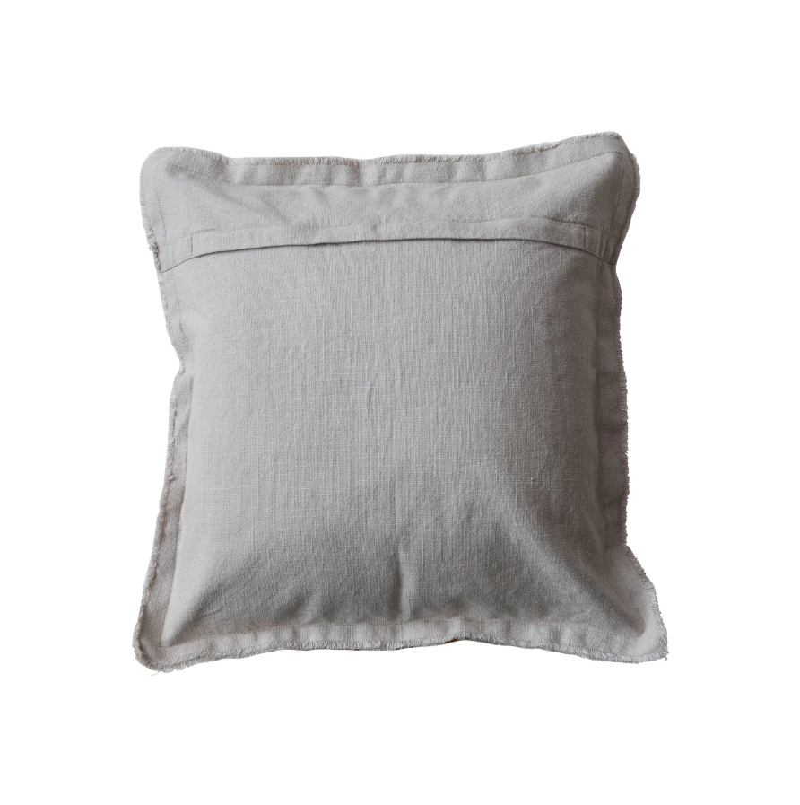 Woven Linen Pillow w/ Stripes, Cotton Slub Back & Fringe