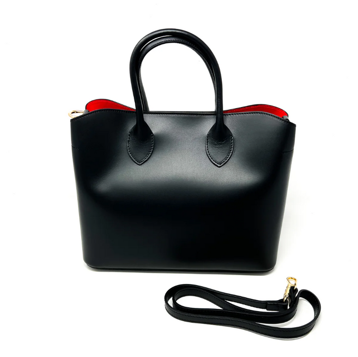 Italian Leather Red Interior Bag, Black