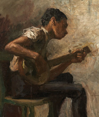 Vintage Framed Canvas, Boy Playing Guitar - 13 Hub Lane   |  