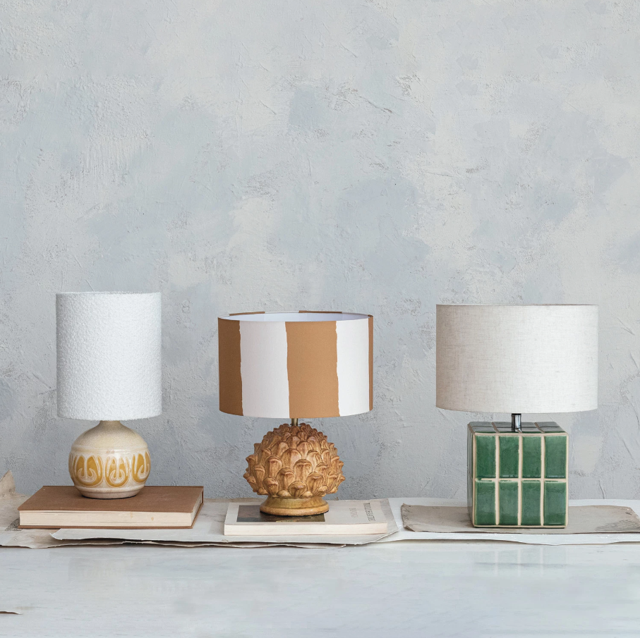 Ceramic Tiled Table Lamp w/ Linen Shade - Thumbnail 2