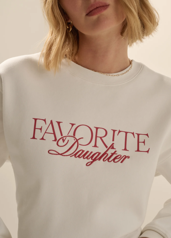 Favorite Daughter Embroidery Ritzy Classic Sweatshirt, Sugar & True Red