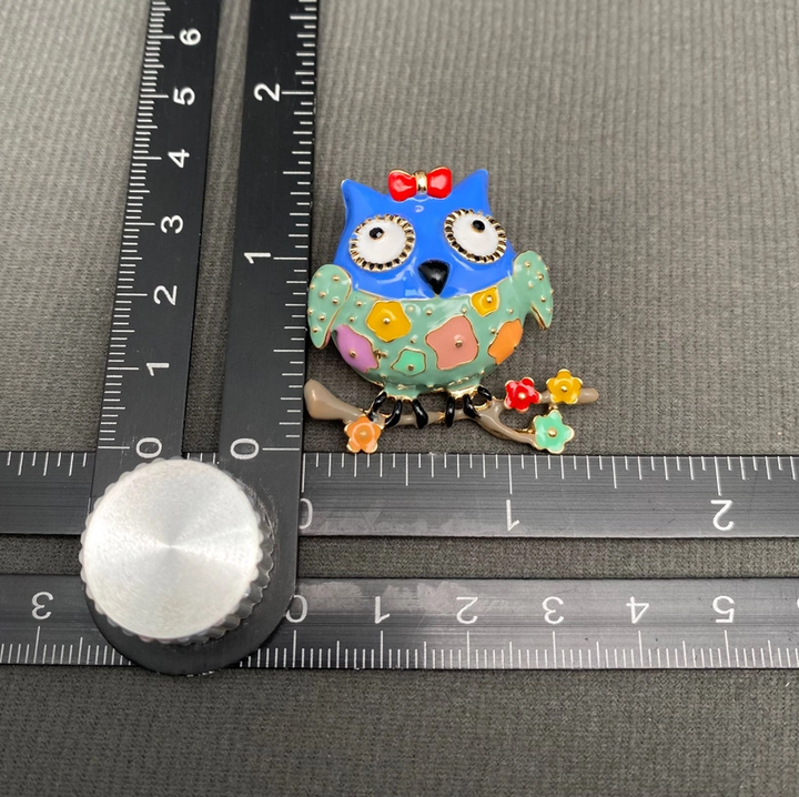 Colored Enamel Owl Brooch