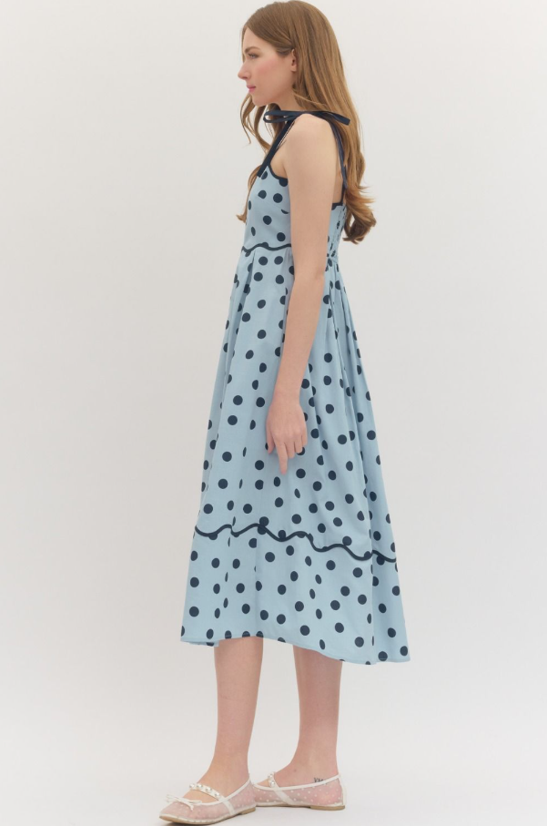 Polka Dot Midi Dress, Blue