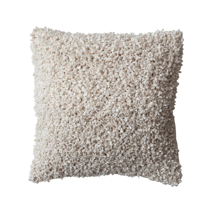 Woven Cotton Blend Bouclé Pillow, Cream