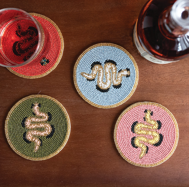 Glass Bead Snake Coasters, S/4
