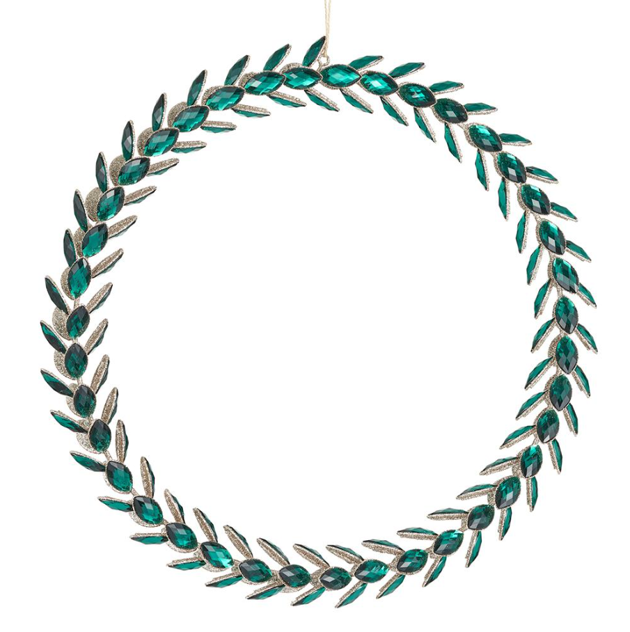 Glitter Rhinestone Wreath, Green - 13 Hub Lane   |  Christmas Wreaths