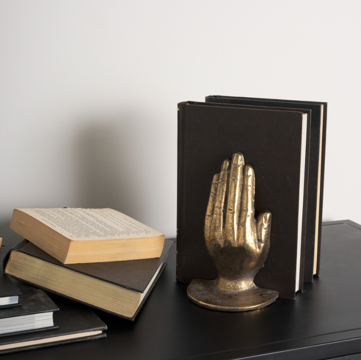 Praying Hands Cast Iron Bookends, Gold