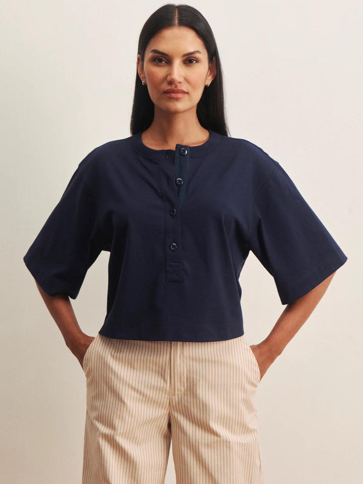 Freya Placket Tee, Navy Blazer