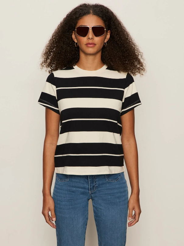 Timeless Tee, Vanilla Creme w/ Black Stripe