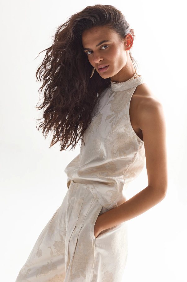 Olivia Brocade Top, Ivory Garden - 13 Hub Lane   |  Halters