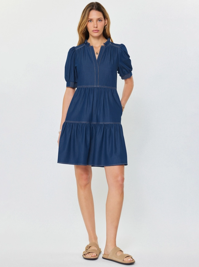 Denim Tiered Mini Dress - 13 Hub Lane   |  Mini Dresses