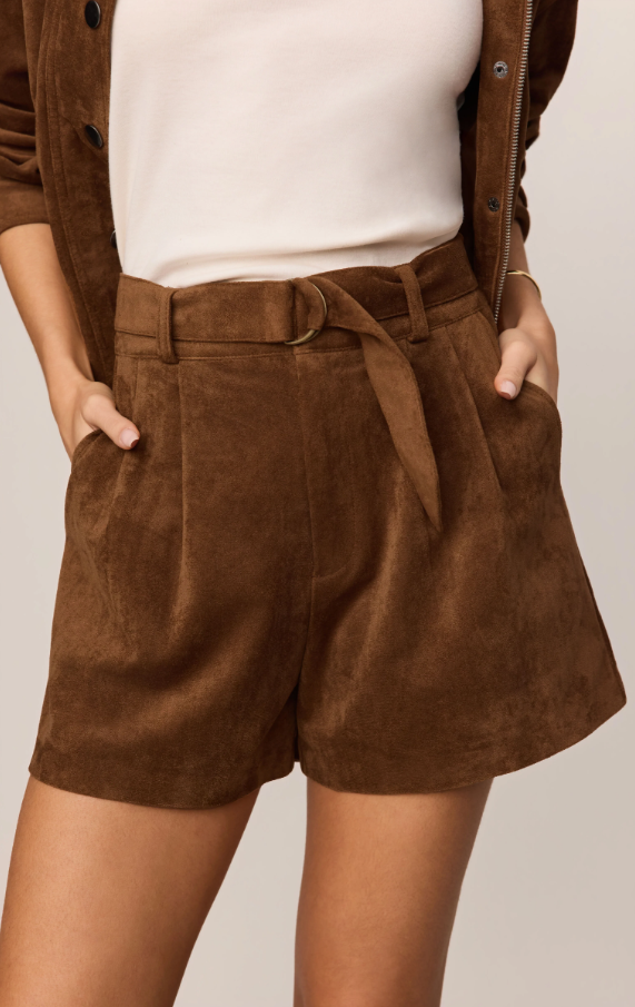 Ivory Suede Shorts, Saddle Suede