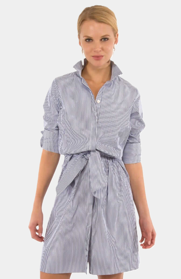 Wash & Wear Breezy Blouson Dress, Navy & White Stripe - 13 Hub Lane   |  