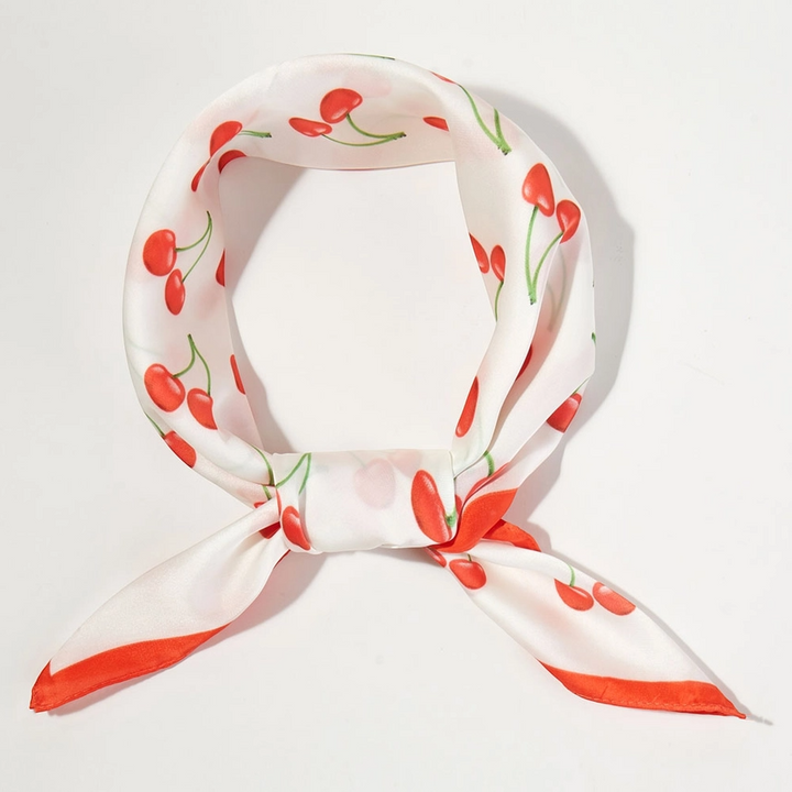 Cherry Printed Satin Bandana Scarf